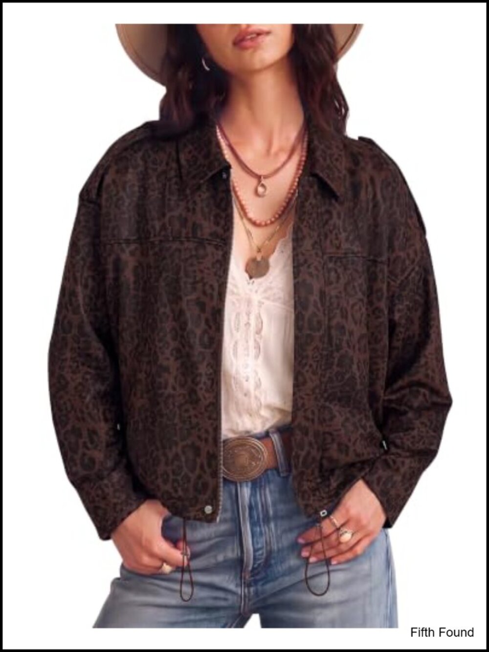 Faux Suede Leopard Print Zip Up Bomber Jacket Oversized Loose Fit